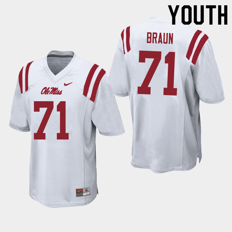 Tobias Braun Ole Miss Rebels NCAA Youth White #71 Stitched Limited College Football Jersey KMC5858NB